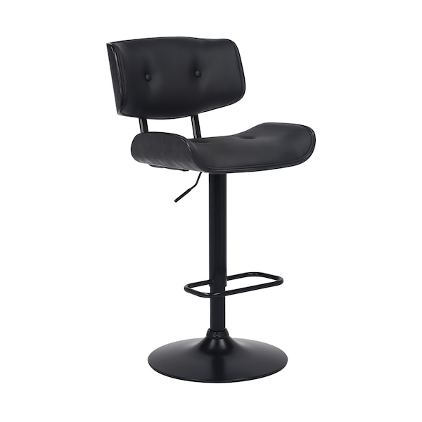 Armen Living Brooklyn Adjustable Swivel Black Faux Leather and Black Wood Bar Stool with Black Base LCBRBABLBL - main